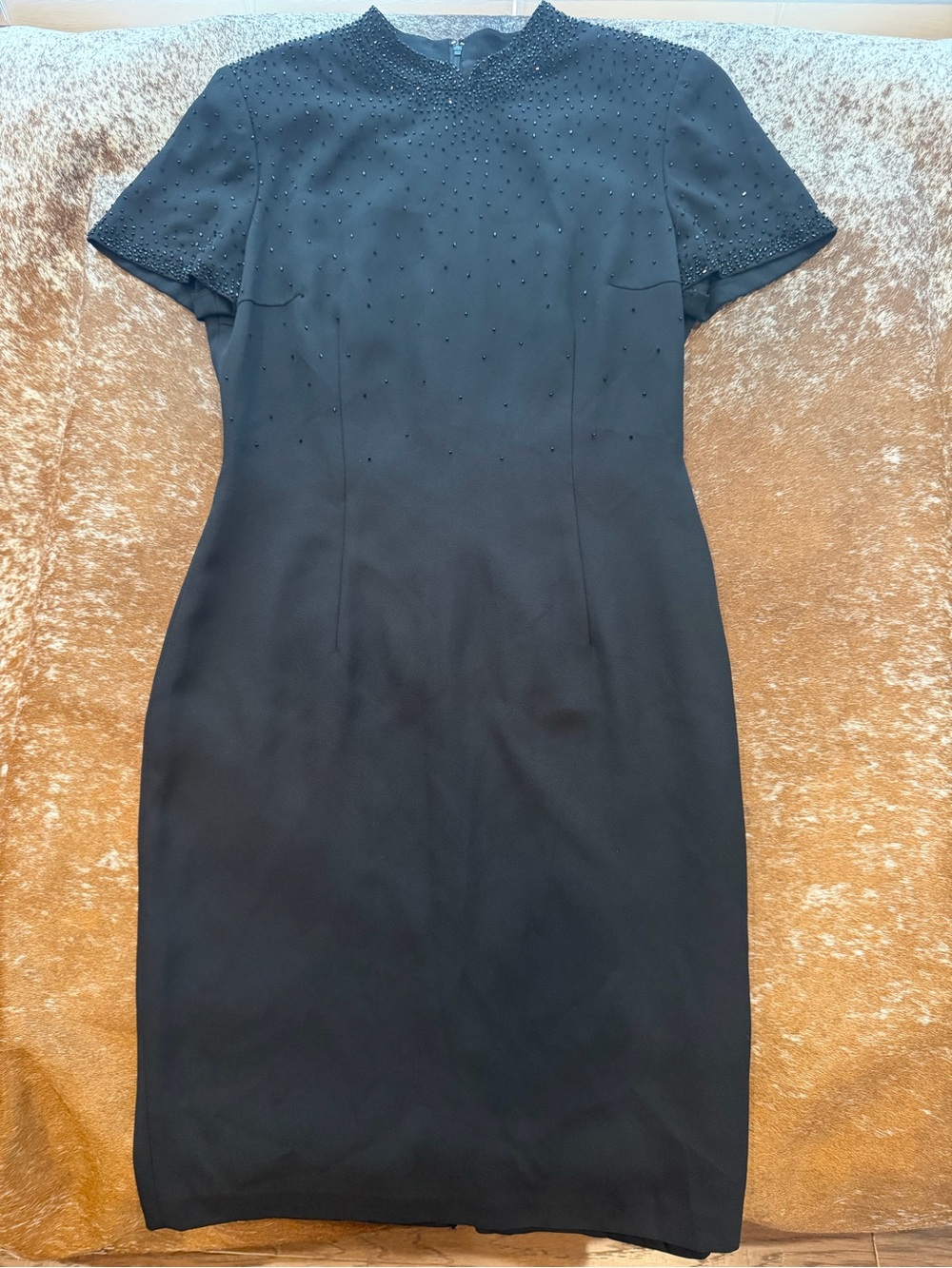 Vintage Donna Morgan Black Beaded Midi Dress Size 10